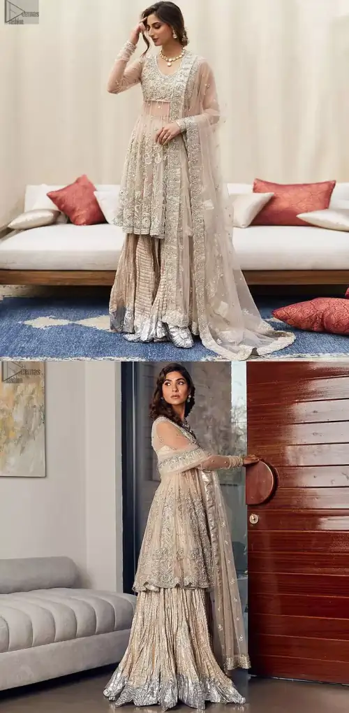 Your aesthetic evening party deserves a little extra treat with your guests admiring you in a Light Fawn Peplum Dupatta.