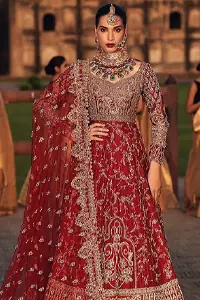On your memorable day, let your magnificence bloom with a Pakistani Bridal Wear Red Maxi