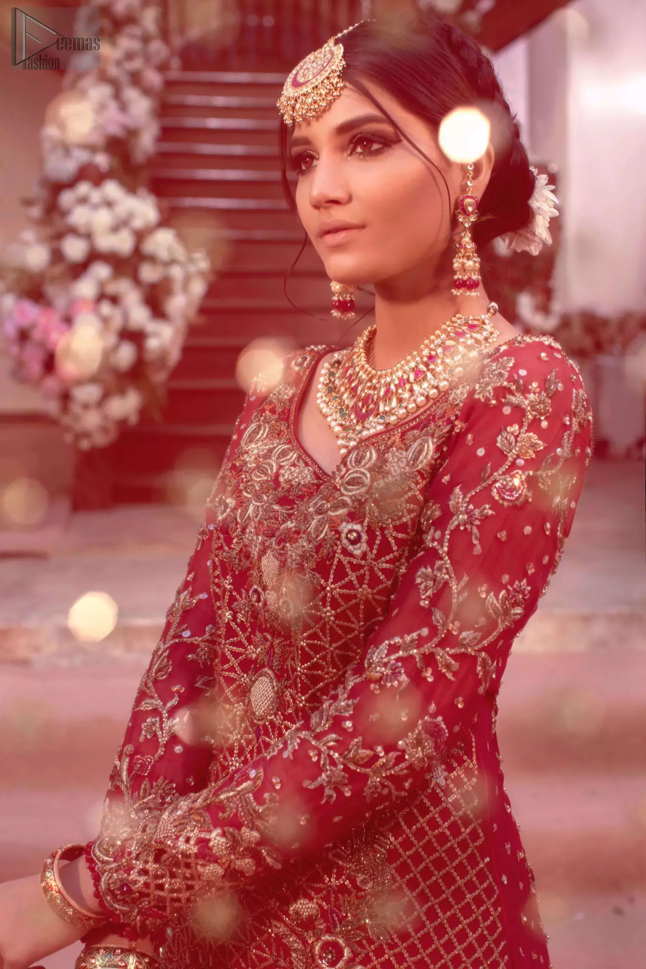 For your wedding ceremony, you ought to enhance your gorgeousness with a Red Long Shirt Dupatta, exclusively designed by Deemas Fashion. Red Long Shirt - Two Tone Farshi Gharara - Reception.