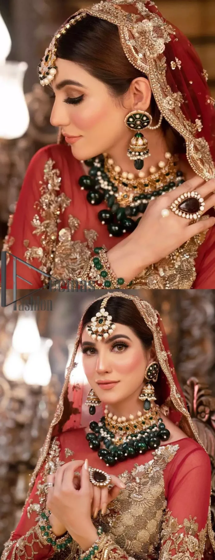 Take your style up a few notches with this bold yet elegant piece on your Big day. This red full sleeves habitual blouse choli is remarkably made with pure organza, styled easily and graciously with boat shape neckline and fully embellished with tilla, kora , dabka work. In addition to this, the frilled lehenga is also fully embellished with heavy embroidery that perfectly enhance your dazzling style on your Big day. Finish this look with a red dupatta that have sequins spray all around and embellished with four sided border as well.