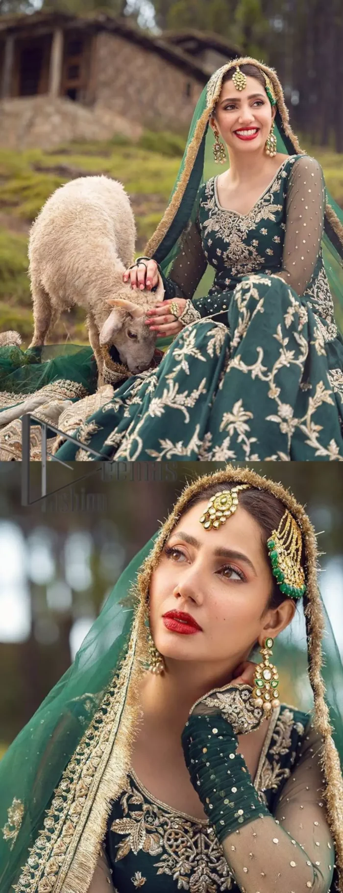 The eccentric Bottle Green outfit sings a melody just for you! The ghrara in bottle green is enriched with golden embroidery to create a modern vibe. This surprising full-sleeved shirt presents an outstanding sweetheart neckline, embellished with the finest work of golden and silver embroidery, and adorned with pearls while the details make it perfectly festive. Style it up with an organza dupatta which is sprinkled with sequins all over and four sides Kiran to give it a dreamy legal and royal look.