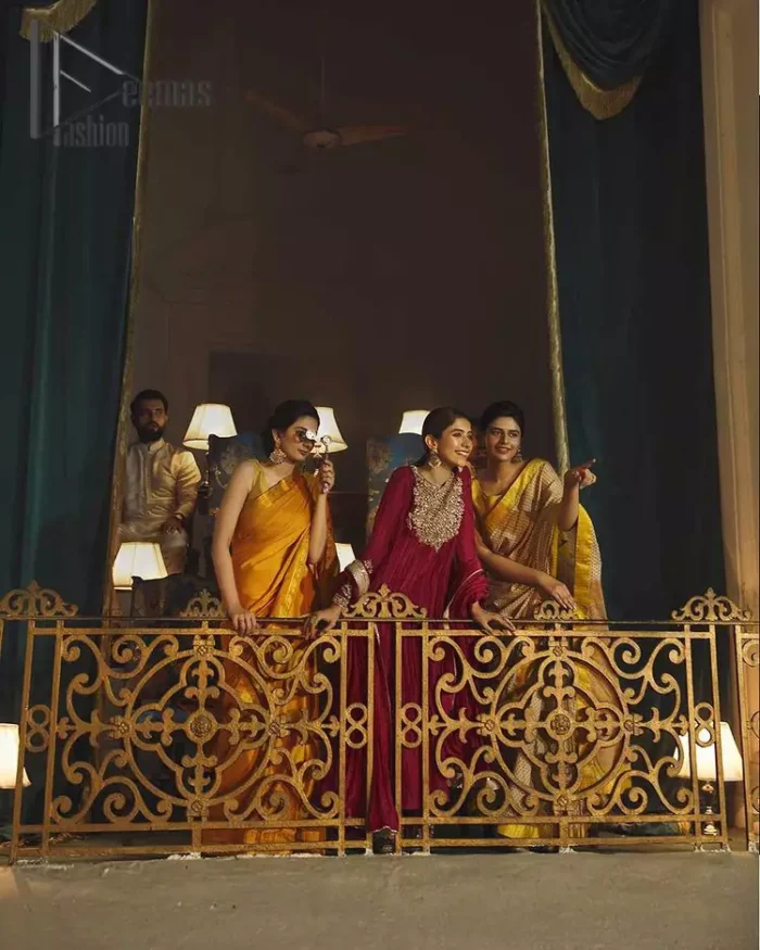 A picture of pure elegance with maroon crushed frock enhanced with embellished golden embroidered neckline. The neckline is adorned with golden kora, dabka and tilla work. Beautifully paired up with palazzo delicately crafted with embroidery on the border. With a lot of attention to detail, the intricate zardozi work using zardozi work and tilla makes the dress look like nothing but a dream. Dupatta is emphasized with lace all around the borders.