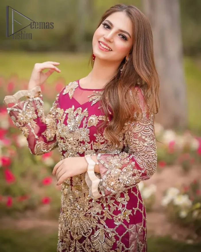 Take a step towards refreshing your wardrobe with a Shocking pink long Shirt. This dress is allured with floral embroidery. It is further enhanced with kora, dabka, kundan, sequins and pearls. It comes with raw silk trousers and enhances the art of classical heritage showcasing the craftsmanship of zardozi work on the bottom. Artistically embellished to give a beautiful rhythm to the outfit. This outfit is a perfect choice for daylight but equally breathtaking for night events.