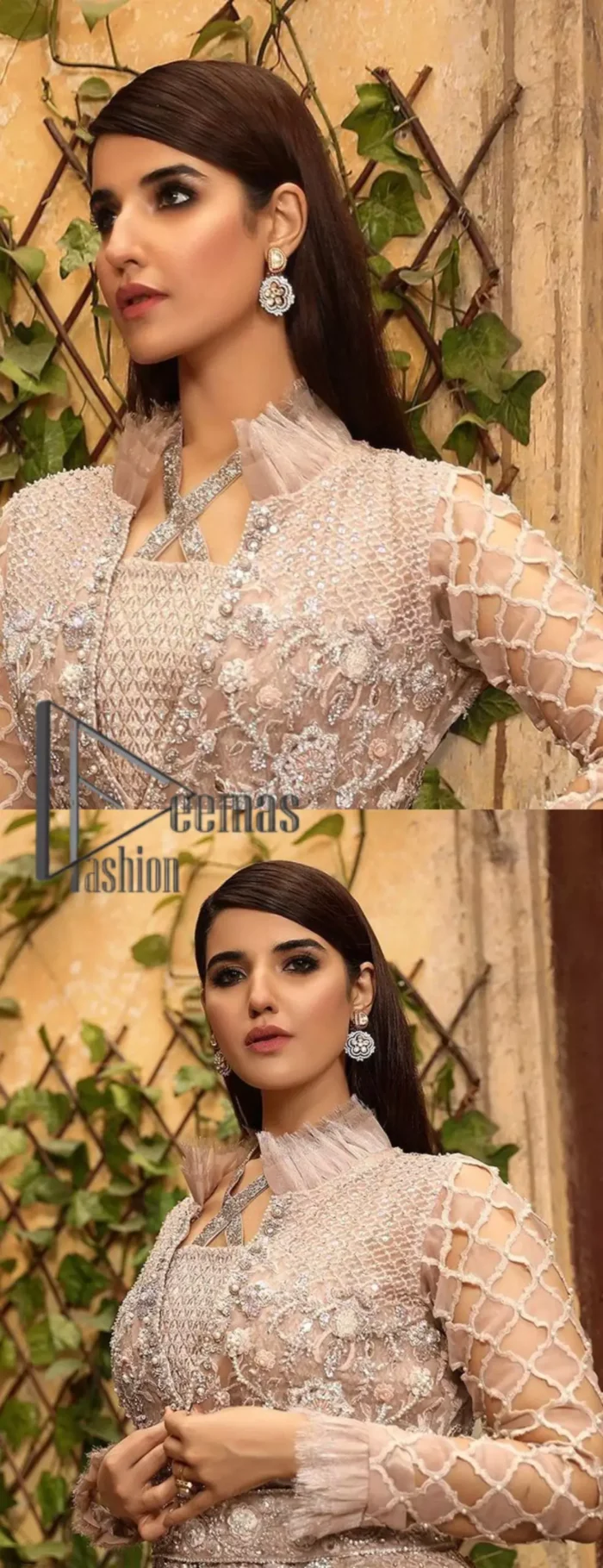 Nothing spells magic quite like a tea rose outfit on your big day. An engrossing shirt and crushed sharara style provide unparalleled majesty and impressiveness to the overall dress code all made with the purest of the tissue. This tea rose full sleeve shirt is heavily embellished with silver embroidery that includes pearls, kora and dabka work. Our attire and the way we put ourselves together sometimes speaks louder than our words. So, we set it up with tea rose crushed sharara to balance the magical fairytale look.