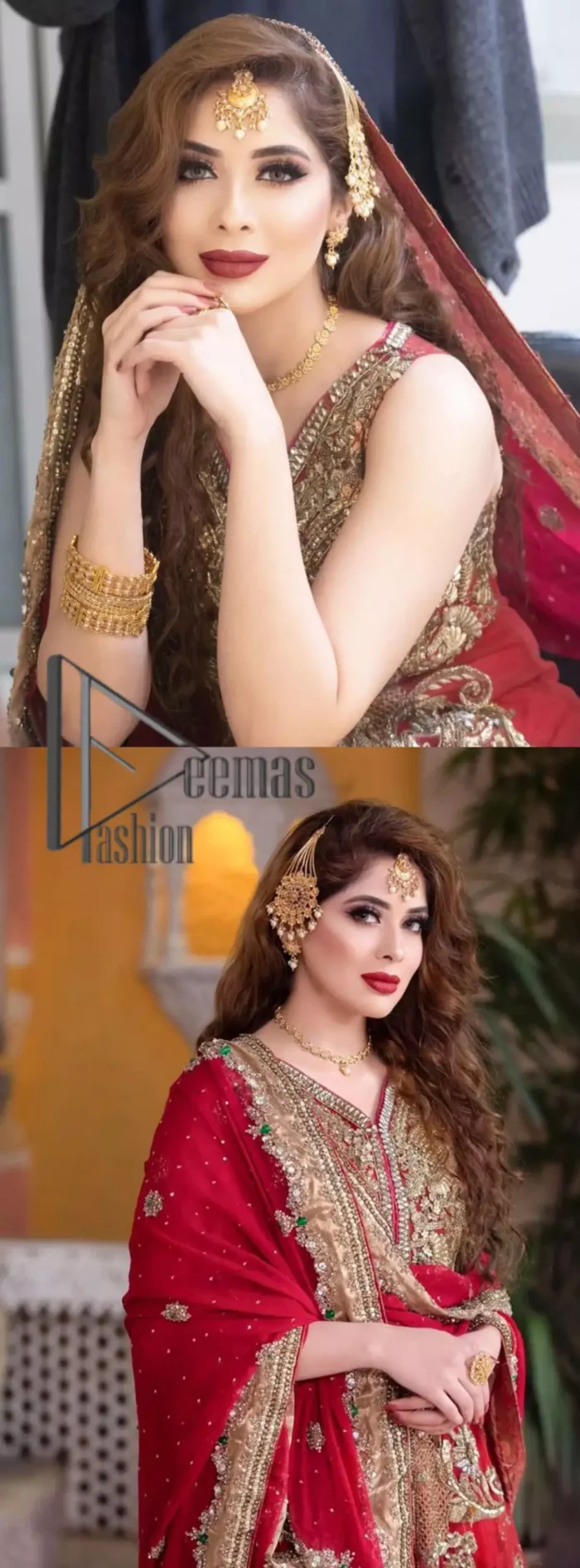 She's a divine, a diety, a vision, a gift. She is a girl in Florence, wrapped in a flare and dreaming about her big day. Welcoming your guest in the red front open maxi which is handsomely decorated with beautiful embroidery. It is reflected with golden tilla, kora, zardozi and pearls. The maxi is further intensified with V shape neckline with a sleeveless style. It is synchronized with a red dupatta that is also embellished with a four-sided golden embroidery. Further, the dupatta is adorned with floral motifs and sequins sprayed all over so that you can achieve your dreamy look on your big day.