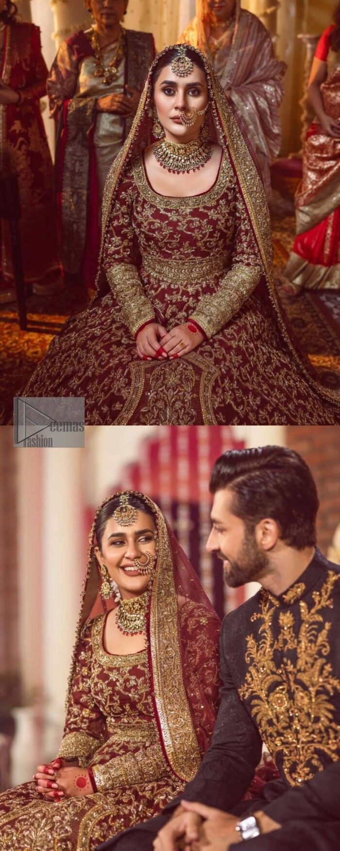Take me to your heart, for it's there that I belong. A pure outfit base in maroon as a canvas to meticulously designed golden bloomings all over to show the real-time magic of tilla, kora, dabka and zardozi. The round neckline of the traditional pishwas highlighted the incrusted beauty of the outfit. Further, the full sleeve of the following pishwas is wearable art on your big day. It is systemized with a heavy lehenga to give you a more traditional look. Complete this maroon outfit with a dupatta in the same hue having four-sided embellished borders and sequins sprayed all over to show the colour of love.