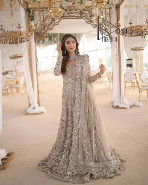 Start your new life by wearing DeemasFashion. Make your moment more memorable with light fawn heavy maxi nikah wear which