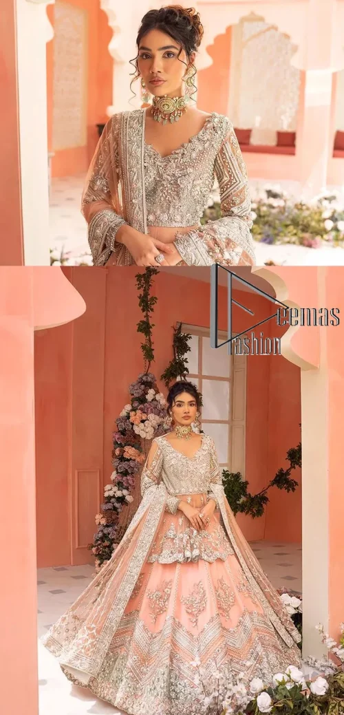 Feeling just peachy. DeemasFashion presents this peachy nikah outfit which begins with peplum in the peach colour. The following peplum