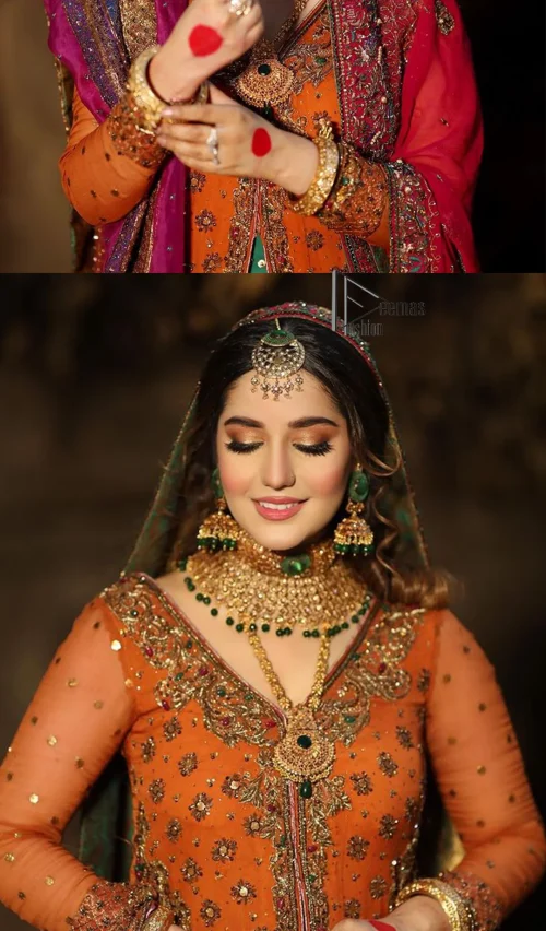 A colourful mehndi outfit is a power which directly influences the soul. Begin this mehndi outfit with a rusted front