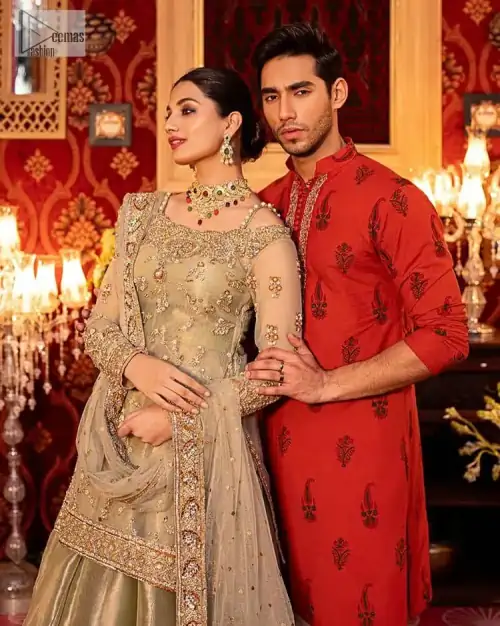 A refreshing colour palette that will make your eyes twinkle and heart sing! A pure organza short shirt in olive