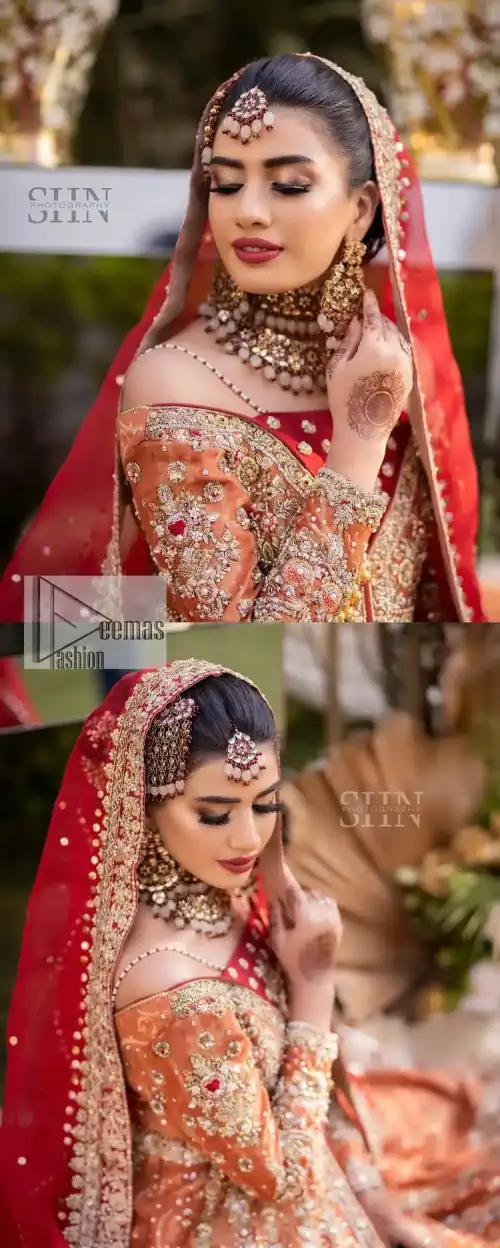 Shine bright in the sparkling ensemble from DeemasFashion. Introducing this reception outfit which begins with a rust pishwas. This front