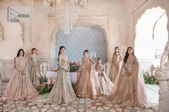 She wears a lilac colour as her wedding dress and looked stunning on her Nikah day. DeemasFashion presents this outfit in lilac colour to make your day like a flower. The maxi is adorned with golden and silver embroidery which is further enhanced with tilla, dabka, kora, Kundan and details of crystal to make the masterpiece a unique one. The square neckline of the maxi is also adorned with embroidery for giving a magical look. In addition to this, the full sleeves are also decorated to make your day lovely and charming. Paired up the following maxi with a lehenga having a border embellished. Complete this article with a dupatta framed with four-sided embellished borders and sequins sprayed all over. 