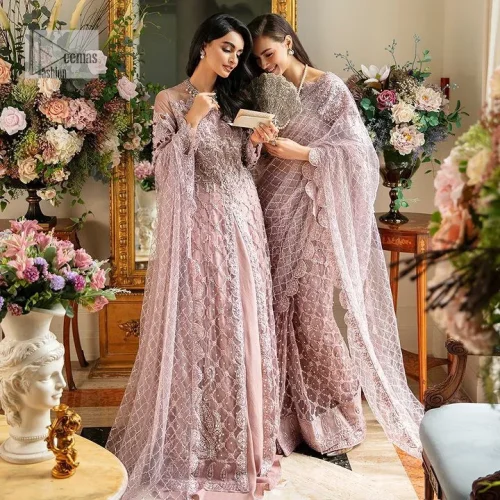 Incoming: that nikkah feeling with some flowers. Unique maxi for nikkah outfit in soft pink colour is embellished with silver