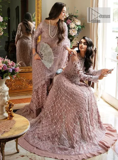 Incoming: that nikkah feeling with some flowers. Unique maxi for nikkah outfit in soft pink colour is embellished with silver