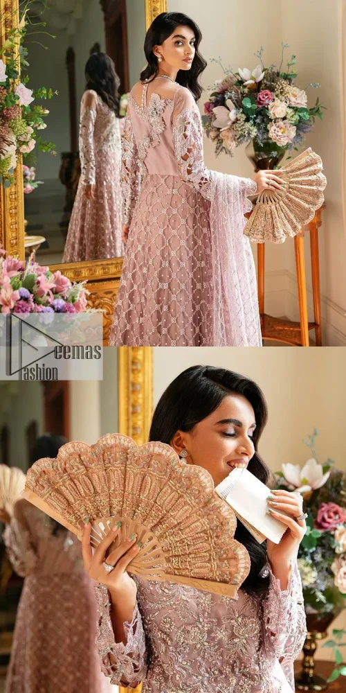 Incoming: that nikkah feeling with some flowers. Unique maxi for nikkah outfit in soft pink colour is embellished with silver