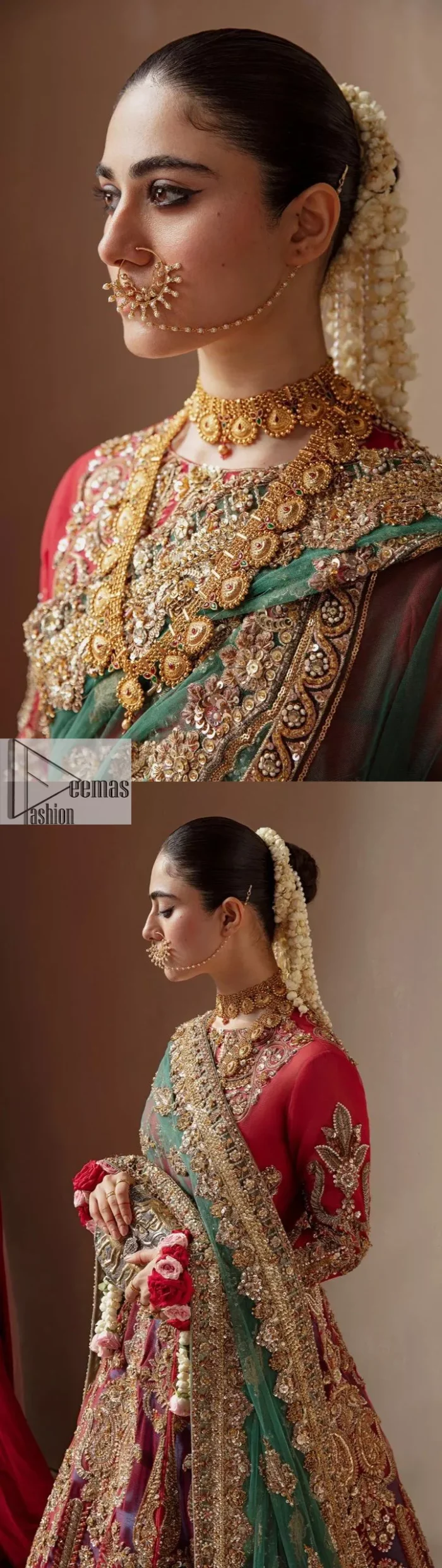 Colours, like features, follow the changes in the event. A magical ethereal multiple-colour maxi is delicately embellished with a shimmering gold sequin, pearls, kora, dabka, Kundan, Zardozi and sparkling stones. The following maxi has exquisitely embroidered panels that come together to create a spectacular heritage with a fully composed bodice. The following colourful maxi has a round neckline to make this outfit amazing. It is paired up with a lehenga having an embellished border completing the stunning look. Finish this article with a green dupatta framed with four-sided borders and floral motifs all over to fulfil an elegant dream.