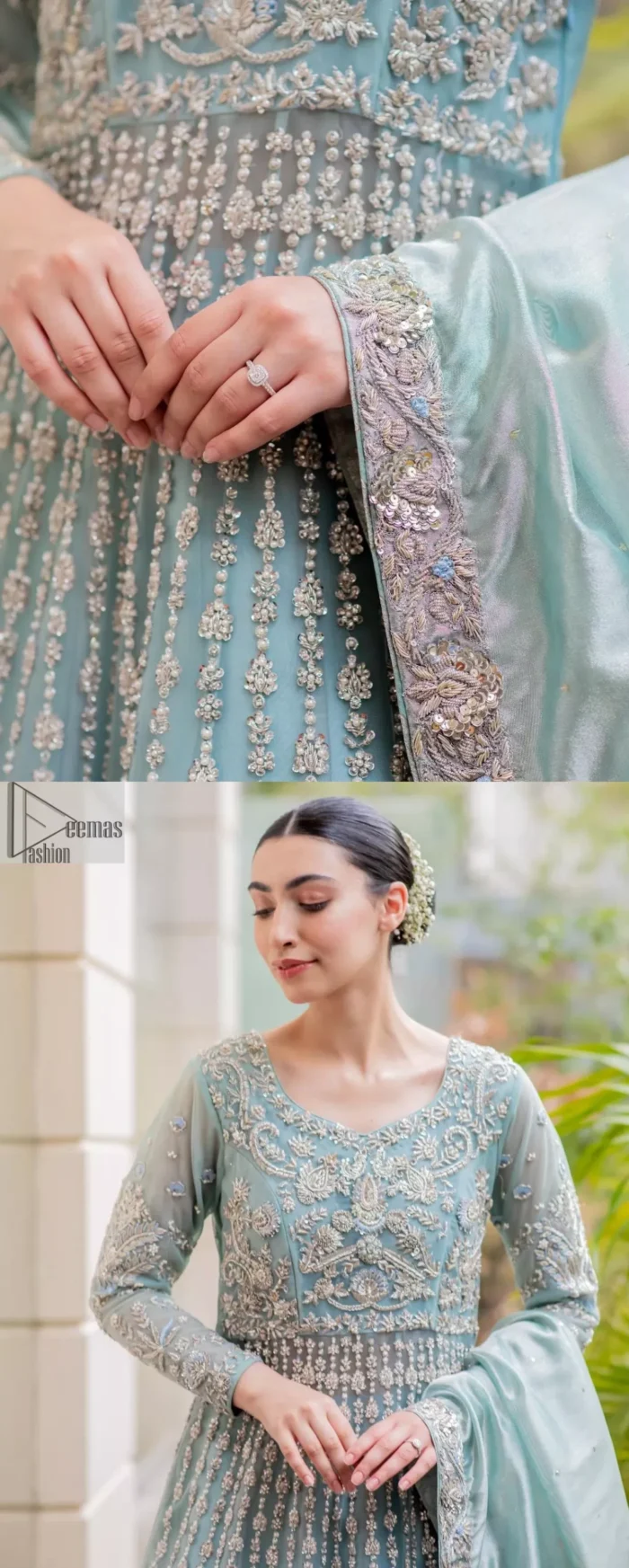 The flowing maxi and lehenga both provide comfort and style, ensuring you radiate confidence on your special day. The fused lehenga is offered in a rich, sophisticated colour palette, ensuring you steal the spotlight with your regal presence.