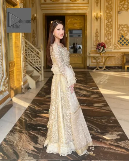 Bringing in the Nikah spirit with some flowers. Exquisite nikkah long shirt dress in pale green colour with silver pearl,