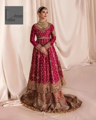 Shocking Pink Frock – Multiple Colour Lehenga. Be a dreamy vision in this reception wear.