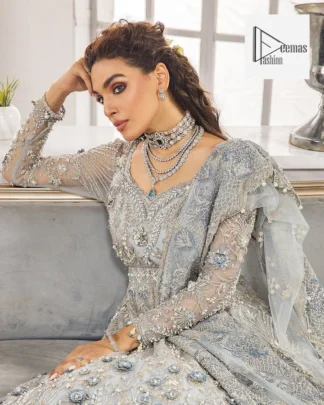 Awe-inspiring embellishments on luxurious Gray canvas for an ultra-bride look on nikkah.