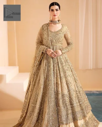 Complete this outfit with a dupatta in the same color enveloped with a four-sided adorned border and spray of sequins all over to make it truly regal and royal.