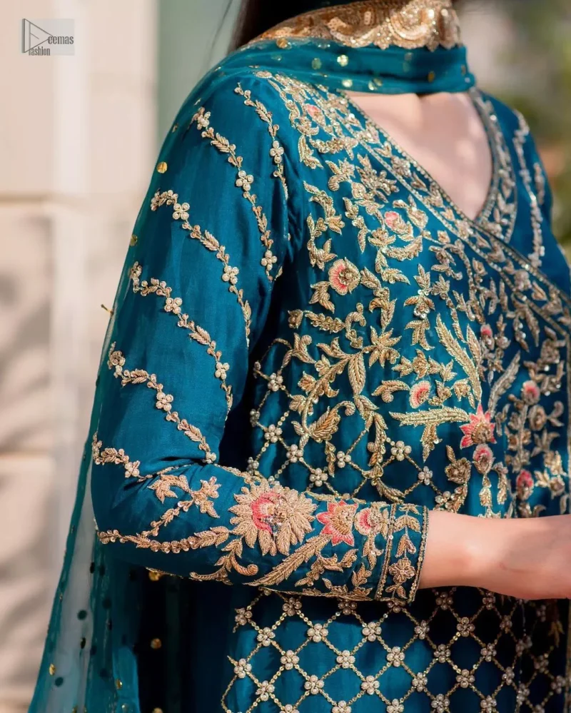 Teal Angrakha – Trousers n Dupatta