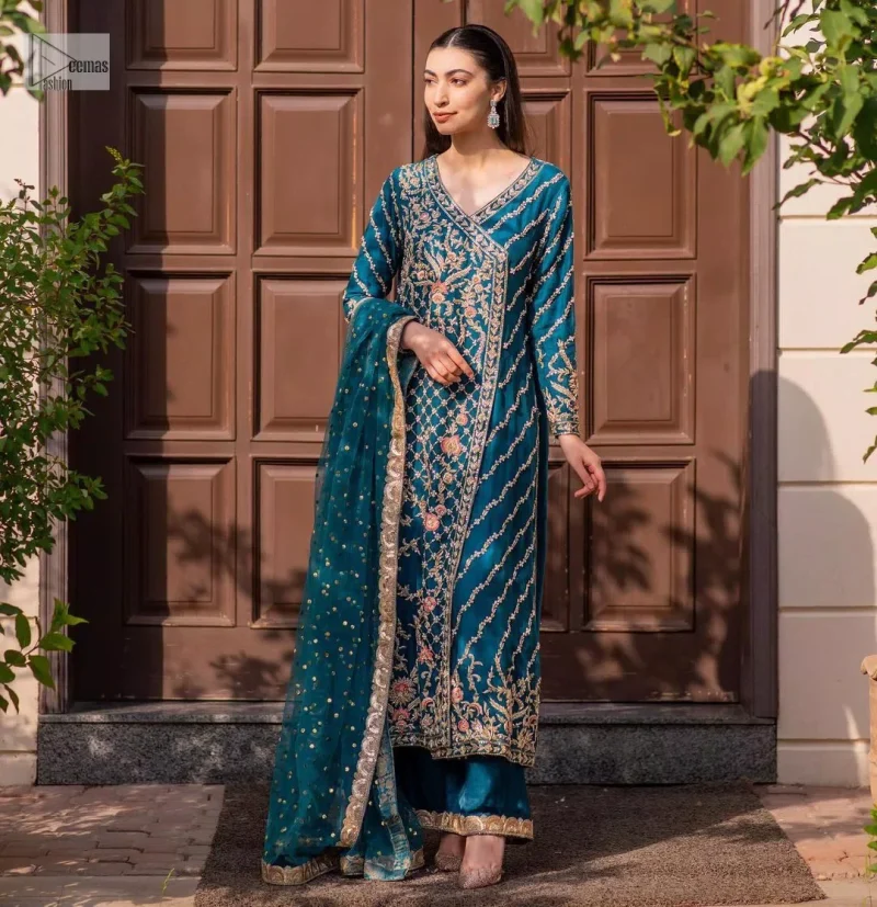 Teal Angrakha – Trousers n Dupatta