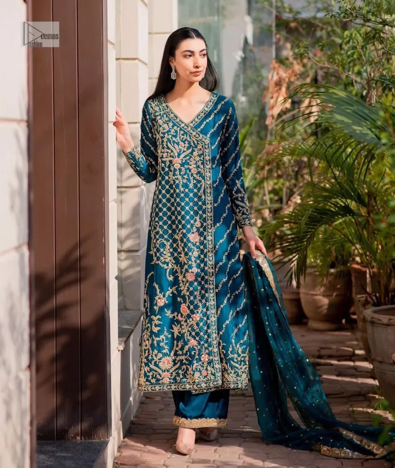 Teal Angrakha – Trousers n Dupatta