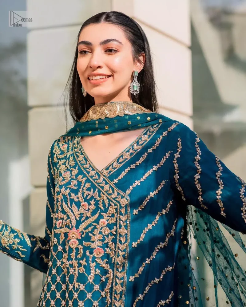 Teal Angrakha – Trousers n Dupatta