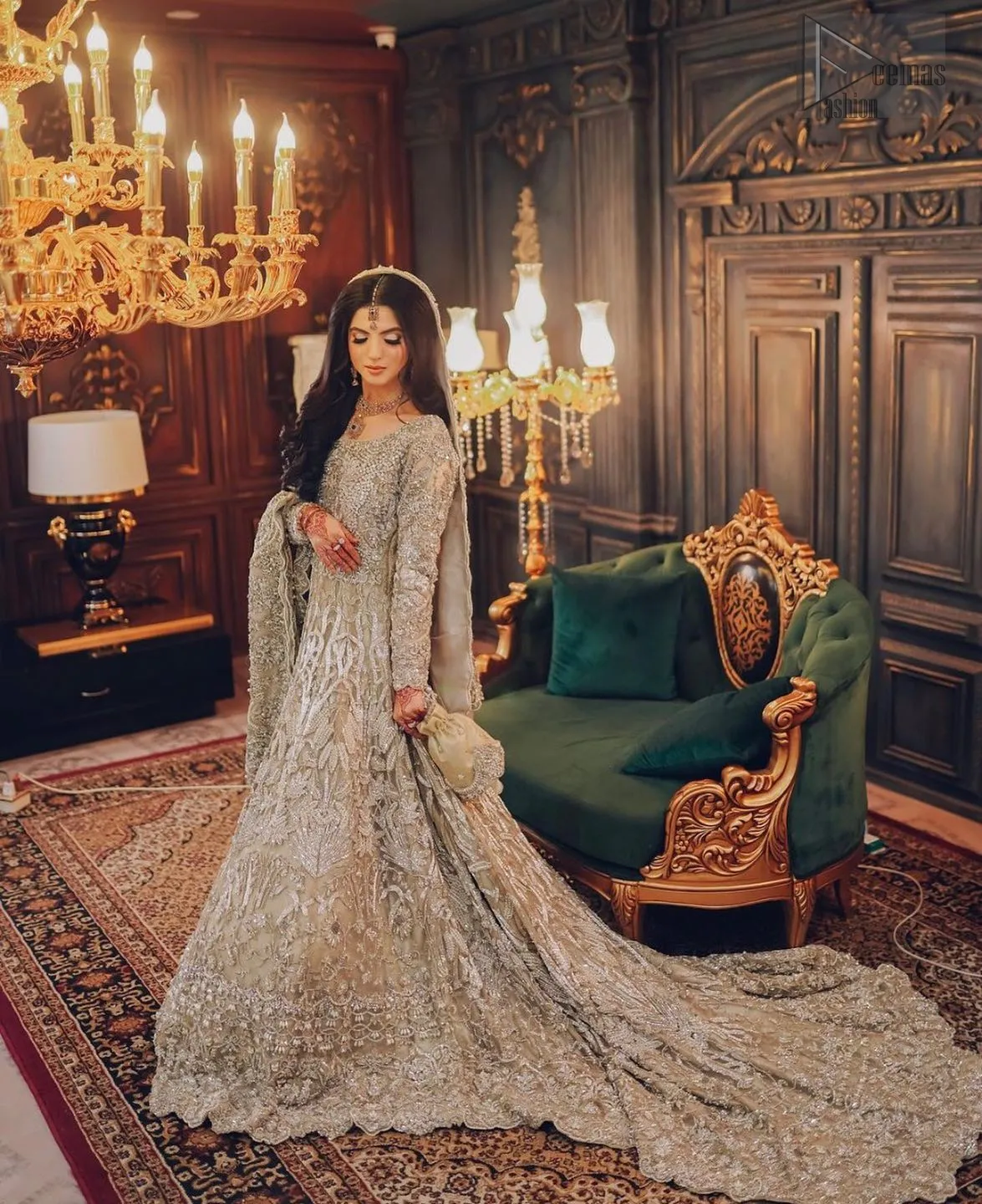 The scalloped edges of the dupatta add an enchanting detail, trailing behind you like a whisper of elegance. Adorned with delicate silver embroidery, the entire design glimmers with understated beauty.