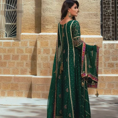 Bottle Green Angrakha Palazzo Pants Dupatta