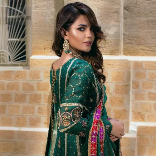 Bottle Green Angrakha Palazzo Pants Dupatta