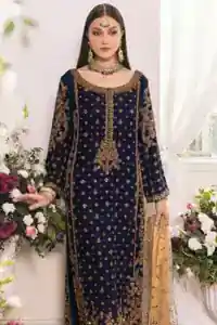 Midnight Blue Long Shirt Cigarette Pants Fawn Dupatta