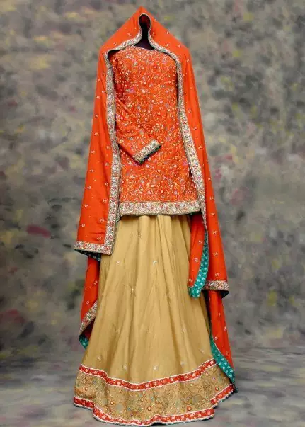 Designers Bridal Dress - Peach & Golden Lehnga