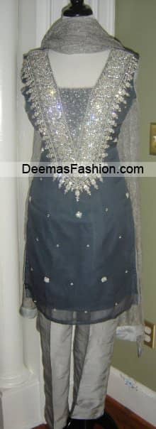 Latest Designers Formal Wear - Greyish Blue Silver Dress