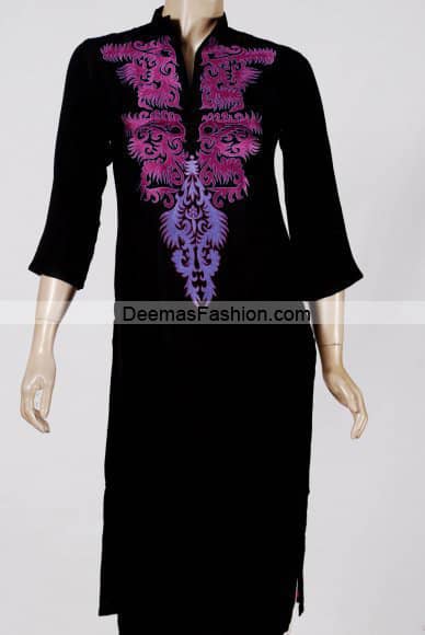 Pakistani Casual Wear - Black Purple Dress