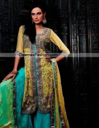 Designer Wear Dress - Yellow Ferozi Sharara