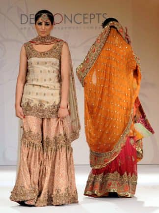 Pakistani Traditonal Bridal Wear - Peach Gharara