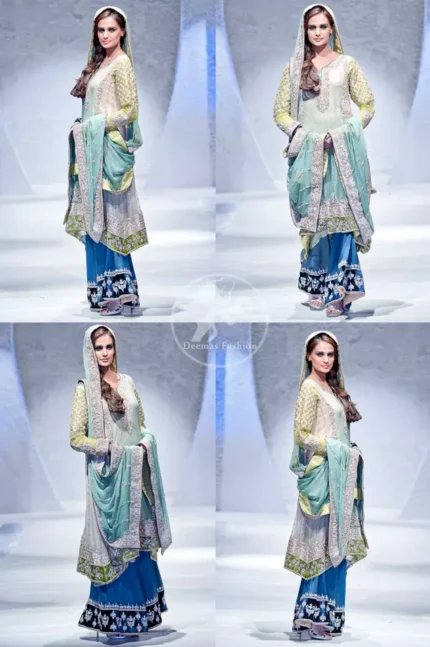 Aqua and Dark Blue Bridal Back Trail Shirt and Sharara