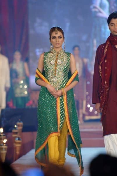 Latest Pakistani Fashion - Bottle Green Bridal Mehndi Wear Dress