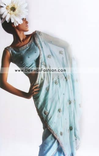 Bridal Wear Designers Dress – Sky Blue Embroidered Saree