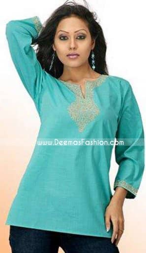 Simple Ladies Kurta Dress – Turquoise Green Short Kurti