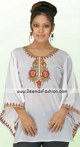 Designers kurta Collection – White Embroidered Top