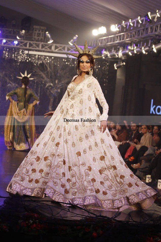 Designer Collection 2016 White Embroidered Anarkali Pishwas Dress