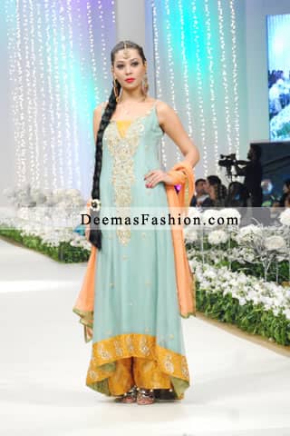 Latest Ferozi Yellow Mehndi Wear Bridal Dress
