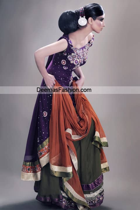 Larest Bridal Dress - Purple Mehndi Green Shrara