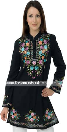 Pakistani Ladies kurtiz Trend – Black Embroidered Tunic Kurti
