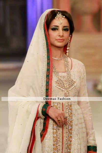 Latest Designer Collection 2013 Ivory White Front Bridal Wear Open Anarkali