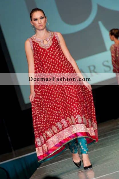 Latest Formal Wear Red Ferozi A-Line Dress