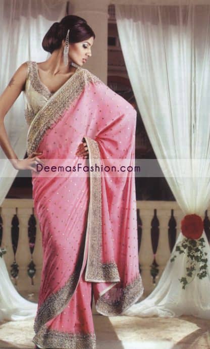 Latest Pakistani Bridal Dress – Pink Embroidered Saree